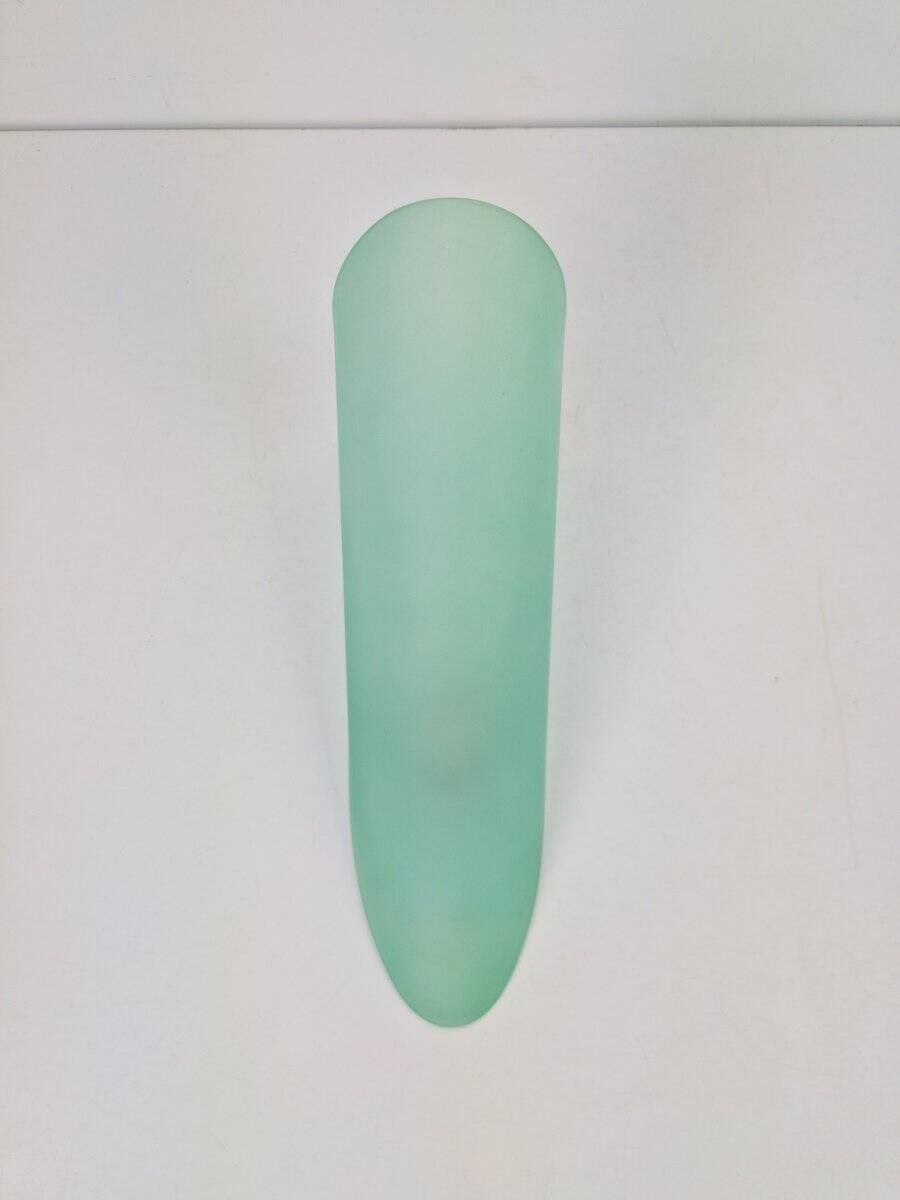Vintage Triangular Conical Wall Sconces in Green Frosted Glass, 1990s, Set of 2