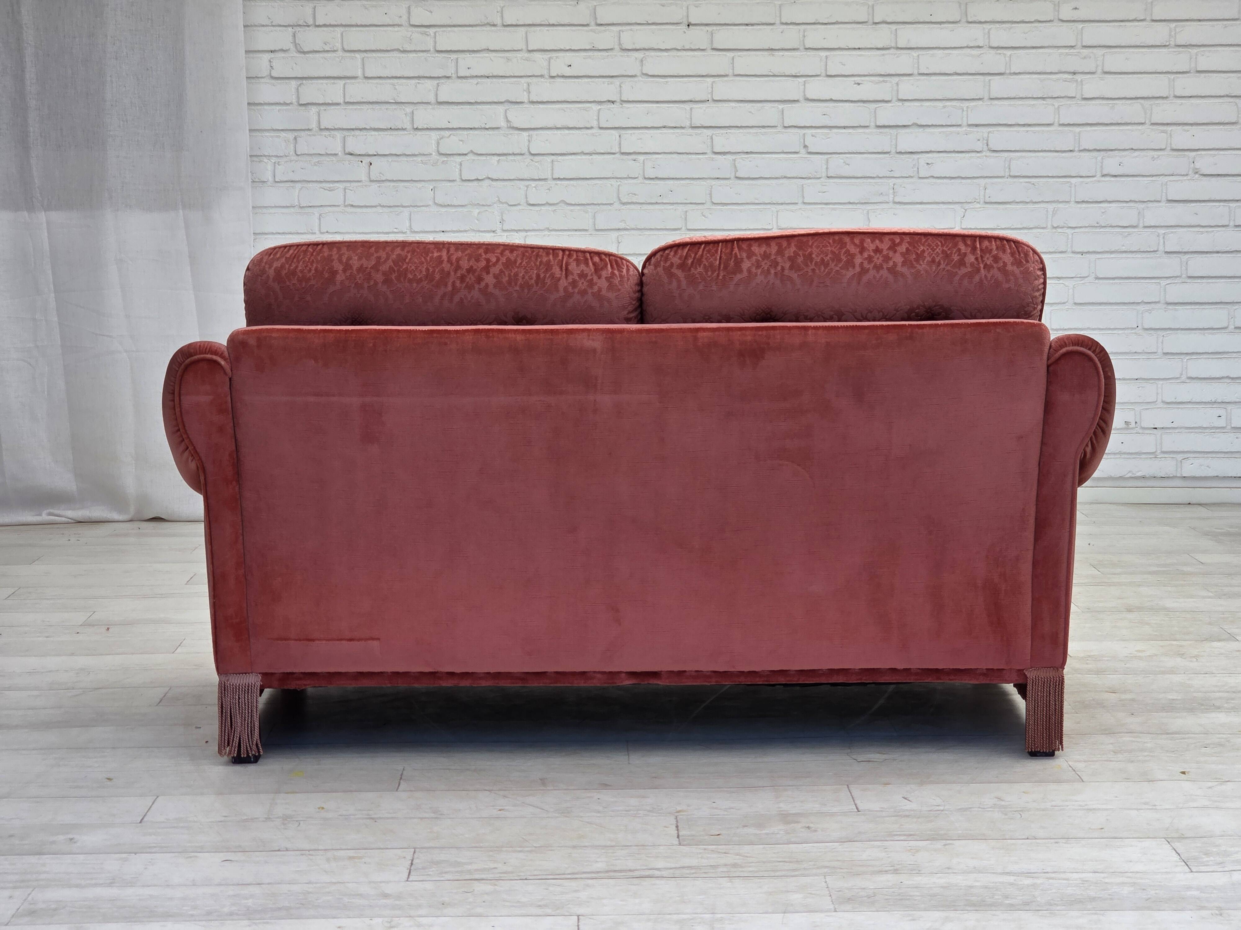 1980s, Scandinavian 2-seater sofa, pink furniture velour.