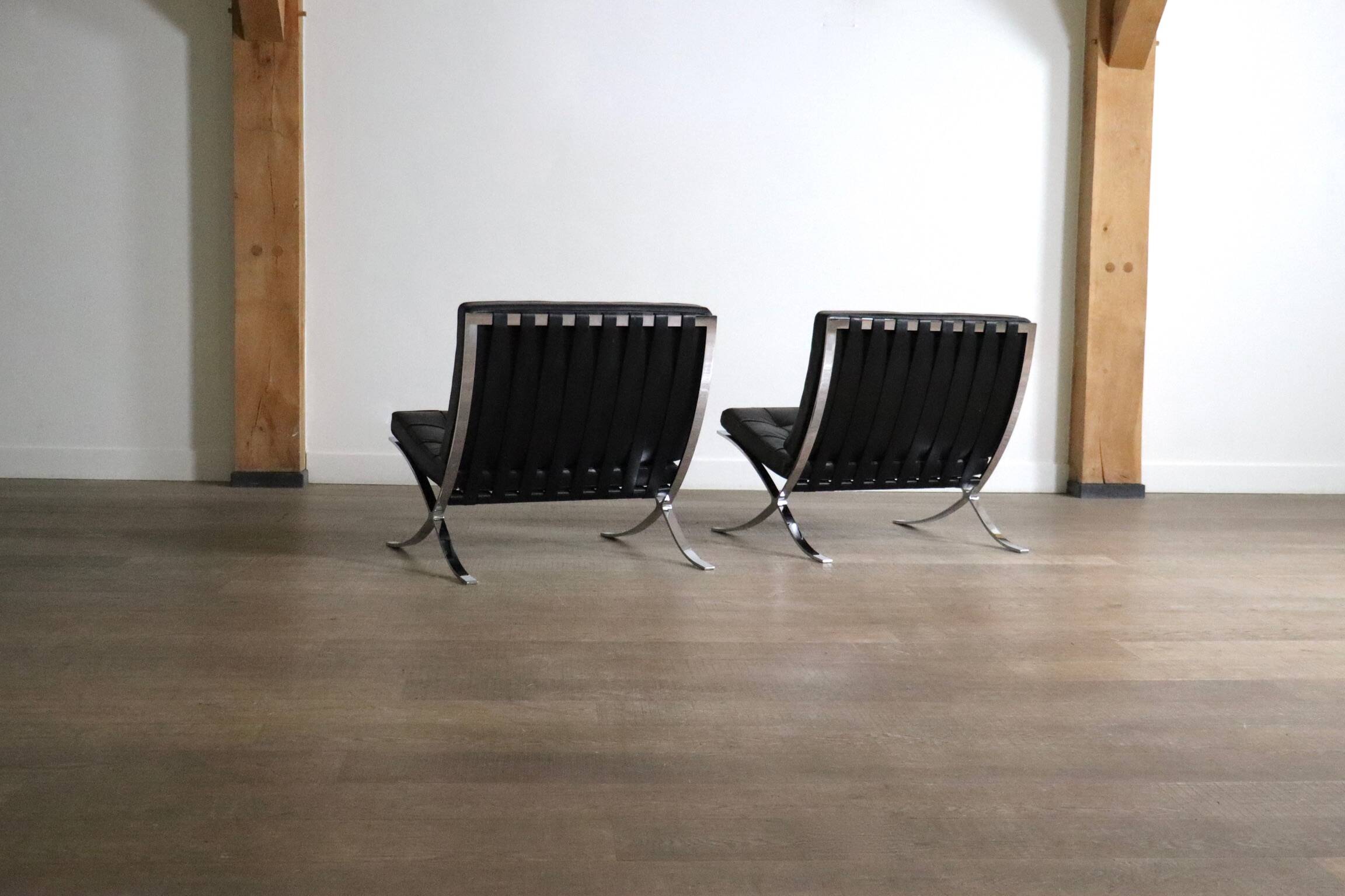 Pair of Barcelona chairs by Ludwig Mies van der Rohe for Knoll, 1960s.