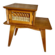 Vintage bedside table in wood & woven rattan