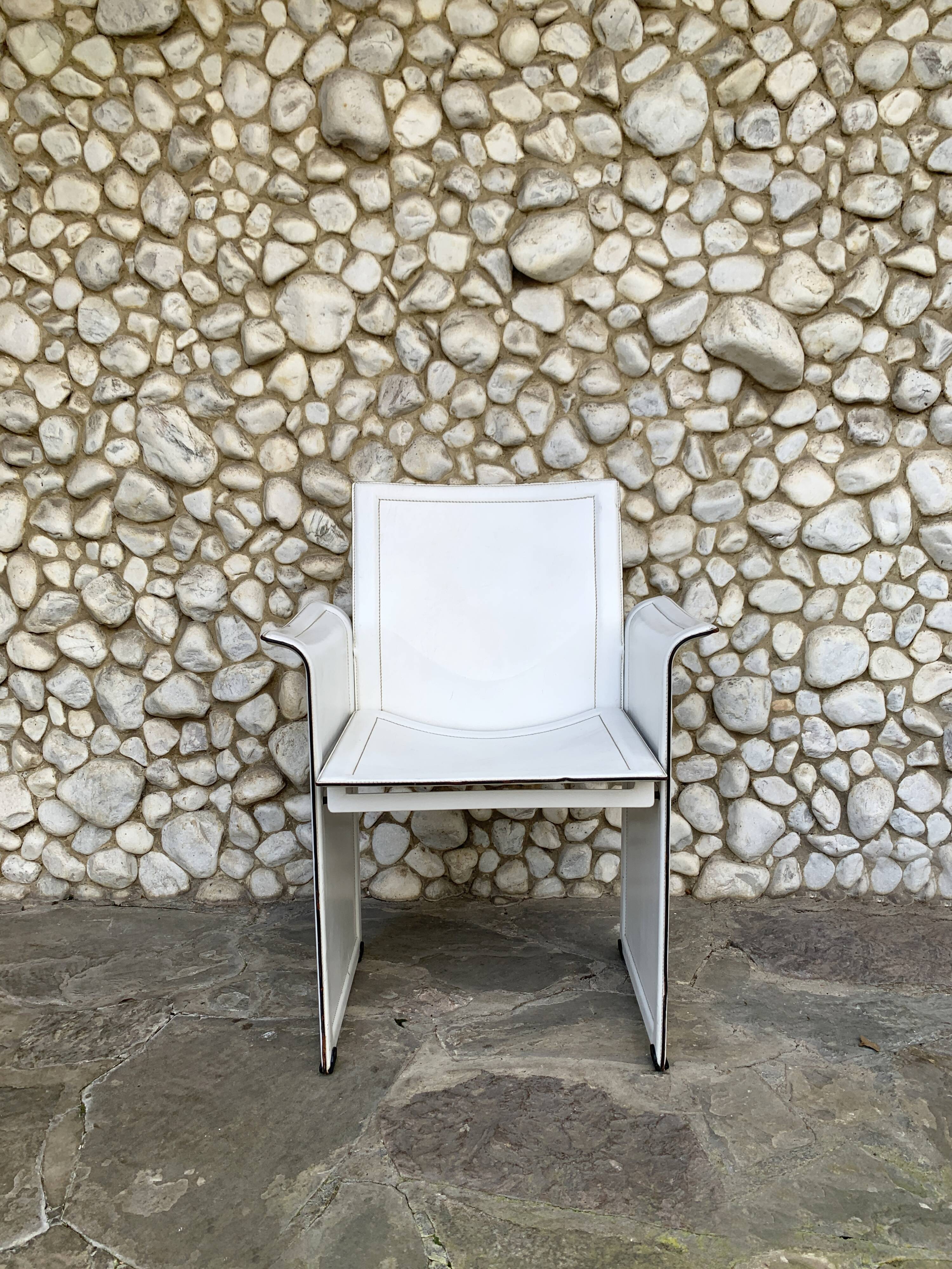 White leather armchair, Tito Agnoli for Matteo Grassi, Italy, 1970-80s