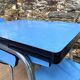 Extendable blue formica table and 2 chairs, 1960s