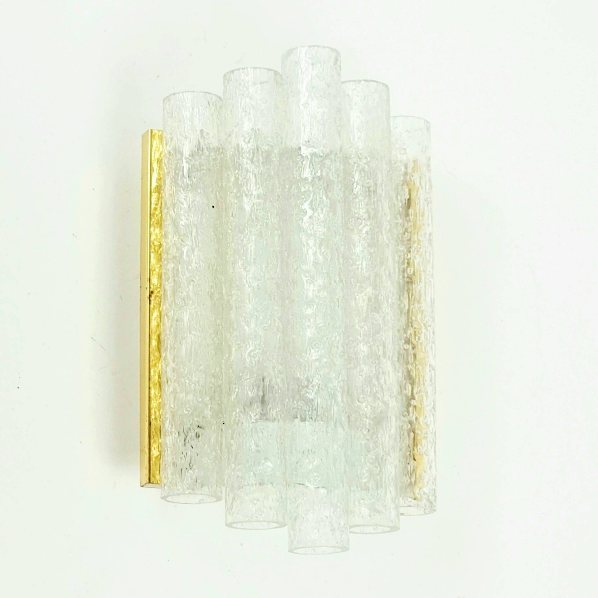 Pair Of Mid Century Modern Ice Glass Wall Lights From Doria, Germany, 1960s
