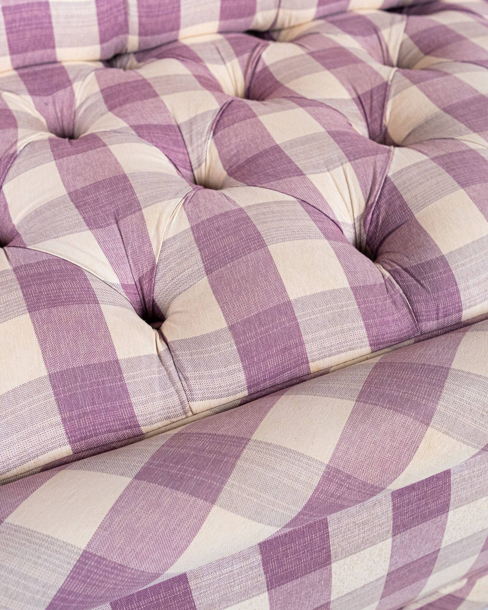 Upholstered bench in mauve and cream Vichy fabric, France, 1970s