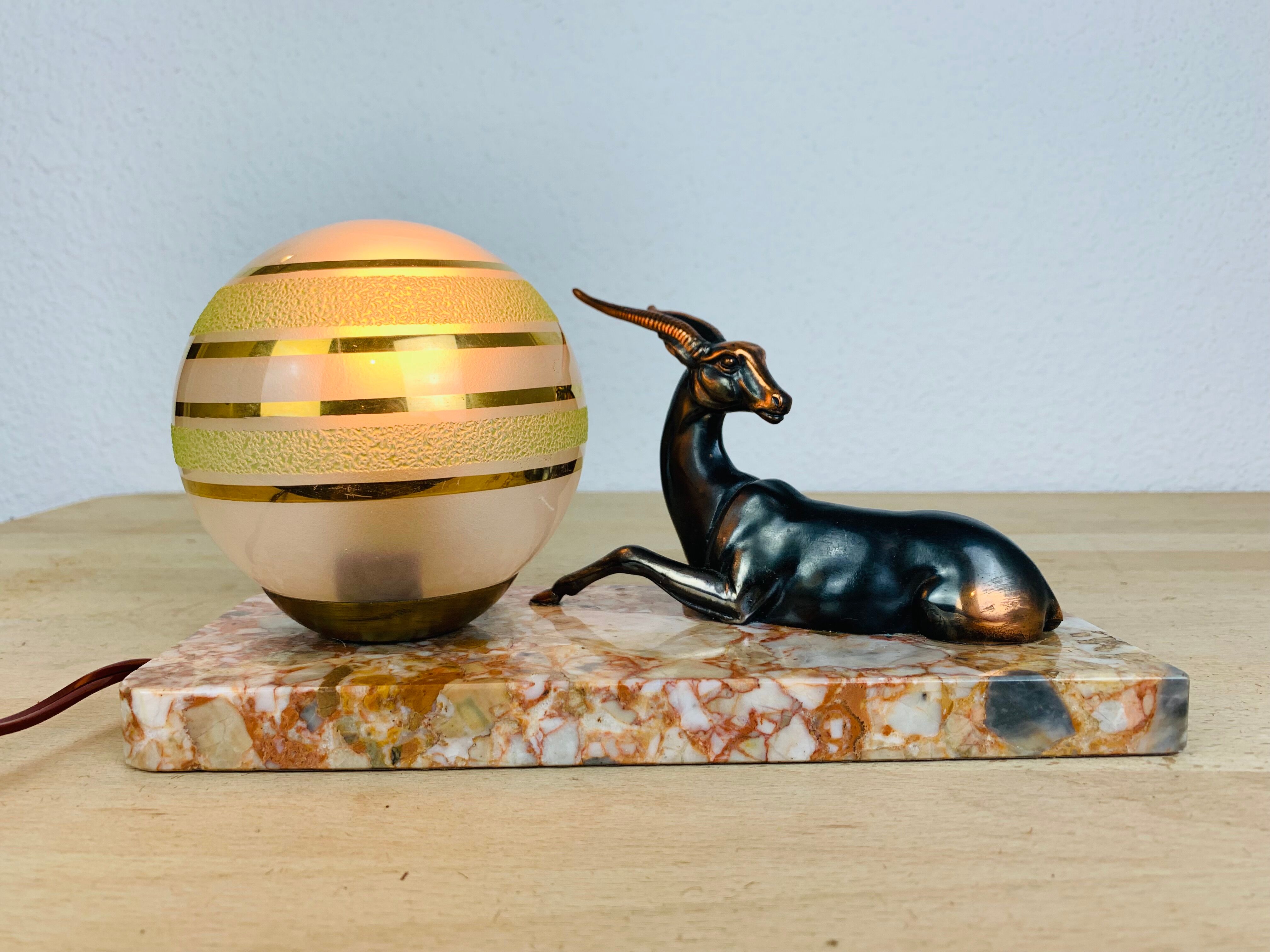 Art deco lamp gazelle brass and marble