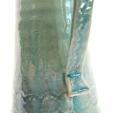 Handcrafted XL pitcher in mint green enameled stoneware