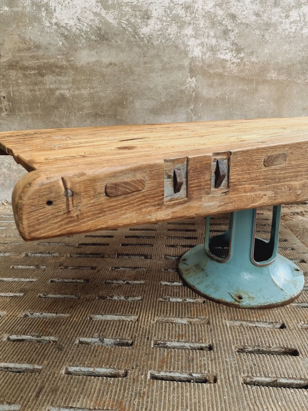 Antique dining table XXL on industrial machine leg