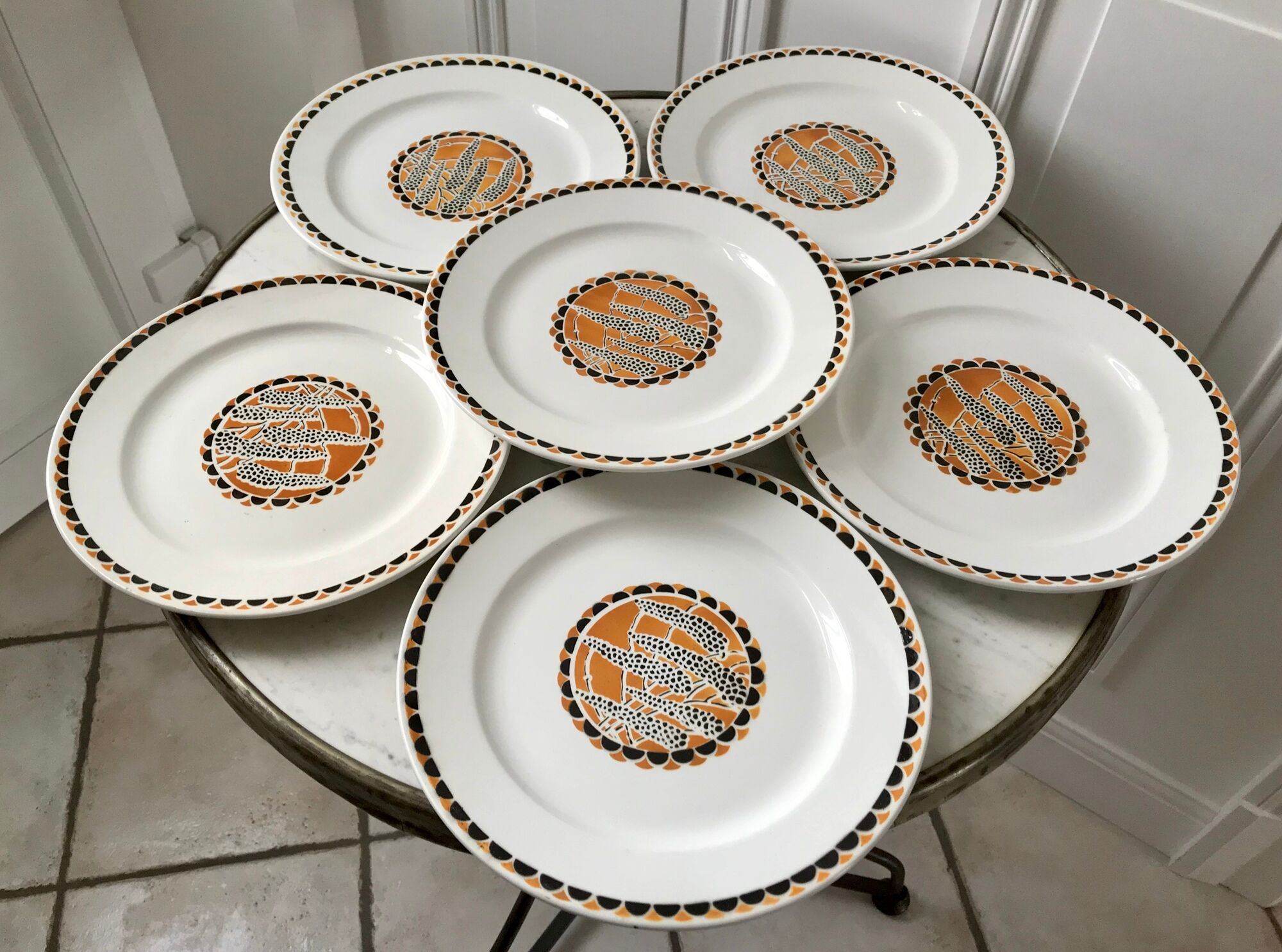 set of 6 flat plates Sarreguemines model "Nomeny" art deco 30s