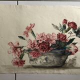 Gouache on paper - bouquet of carnations