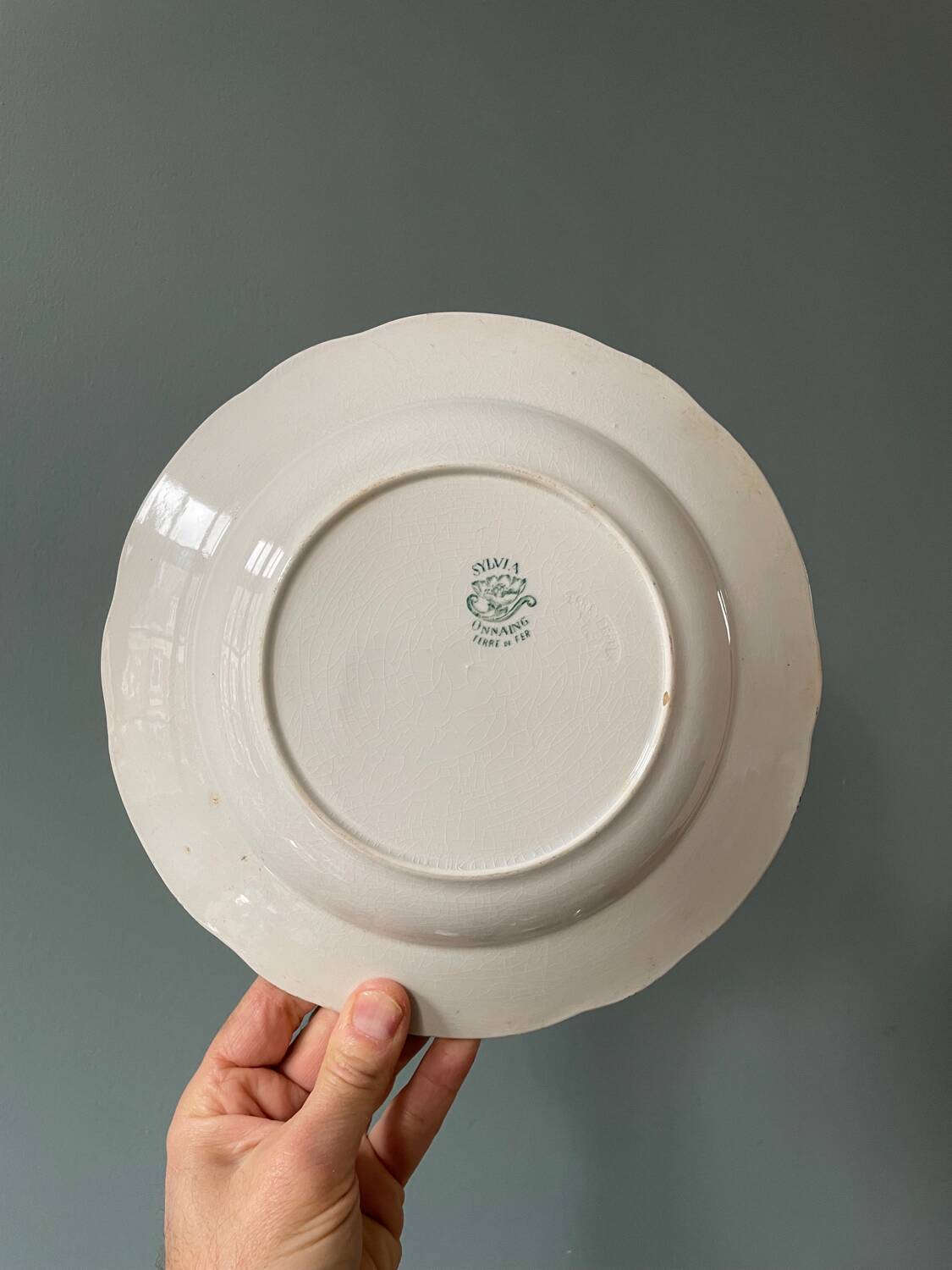 Série de 8 assiettes creuses Terre de Fer, faïence d’Onnaing « Sylvia »