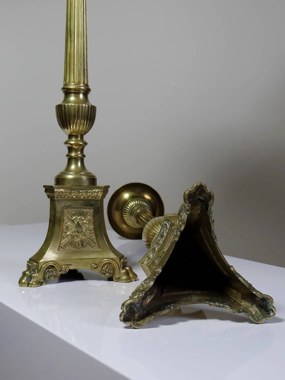 Pair of large 19th century church candlesticks in gilded bronze
