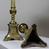 Pair of large 19th century church candlesticks in gilded bronze