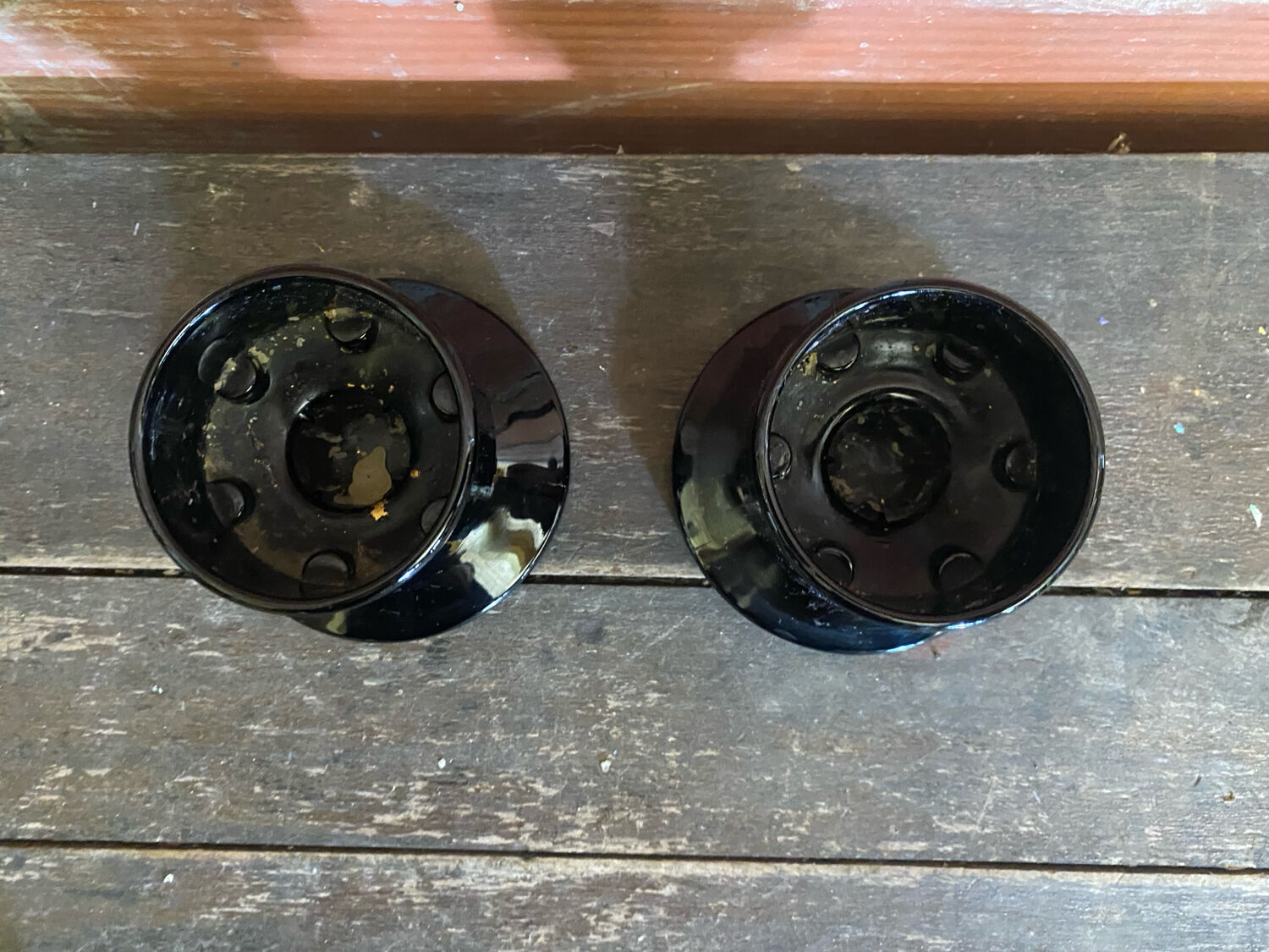 Pair of Vintage 1970s Space Age Black Opaline Candle Holders