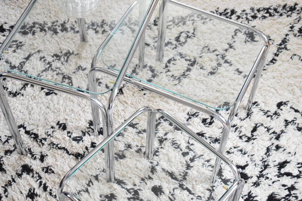 3 metal and glass nesting tables