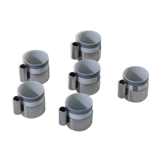 6 coffee cups porcelain and chrome Morinox Italy