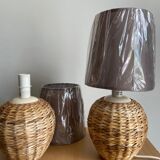 Set of two rattan/wicker bedside lamps
