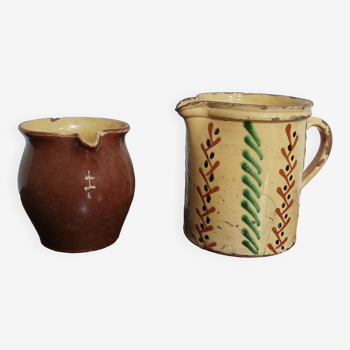 Set of 2 old Savoyard terracotta pitchers