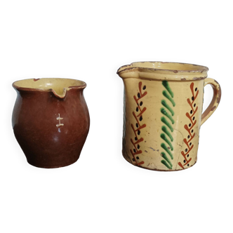 Set of 2 old Savoyard terracotta pitchers