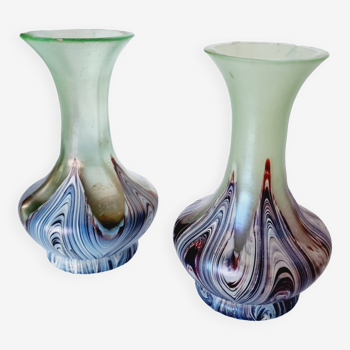 2 exclusive Loetz Violet vases in Bohemian crystal from 1899.