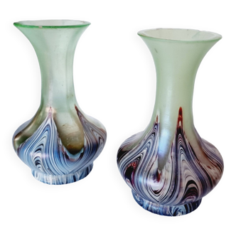 2 vases exclusifs Loetz Violet en cristal de Bohême de 1899.