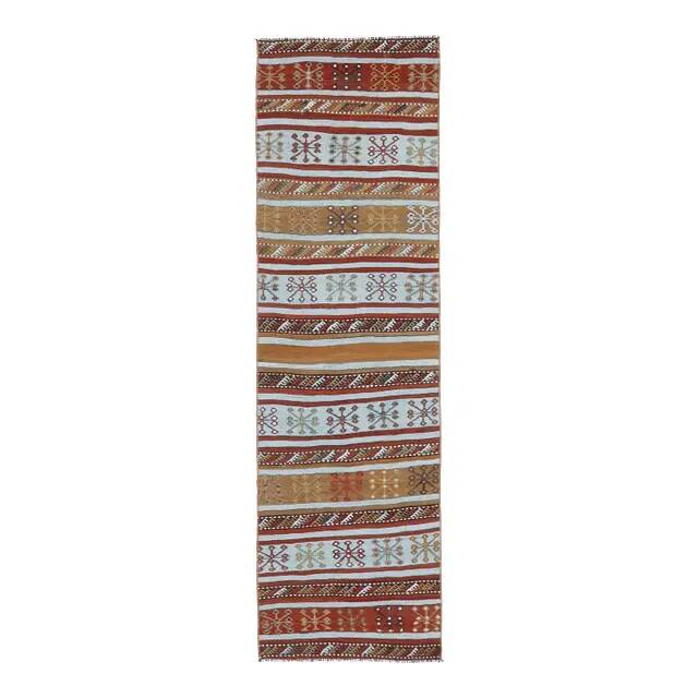 Vintage Turkish Oushak Handmade Wool Cotton Red Kilim Runner 60x214