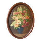 Painting on wood large bouquet of flowers signed stella 78 cm