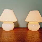 Paire de lampes champignon en verre de Murano, années 1970-80