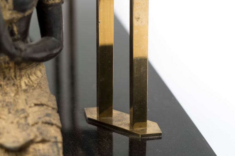 Coffee table in black hairspray, glass and gilded brass, 1970s