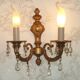 Pair French Vintage Bronze Double Wall Lights Assorted Crystal Drops 5352