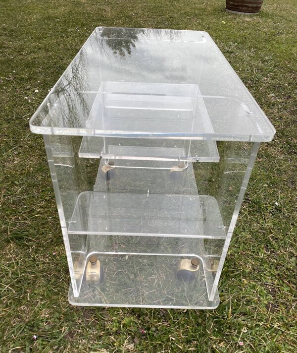 Table desserte à roulettes Plexiglas bar vintage 1970