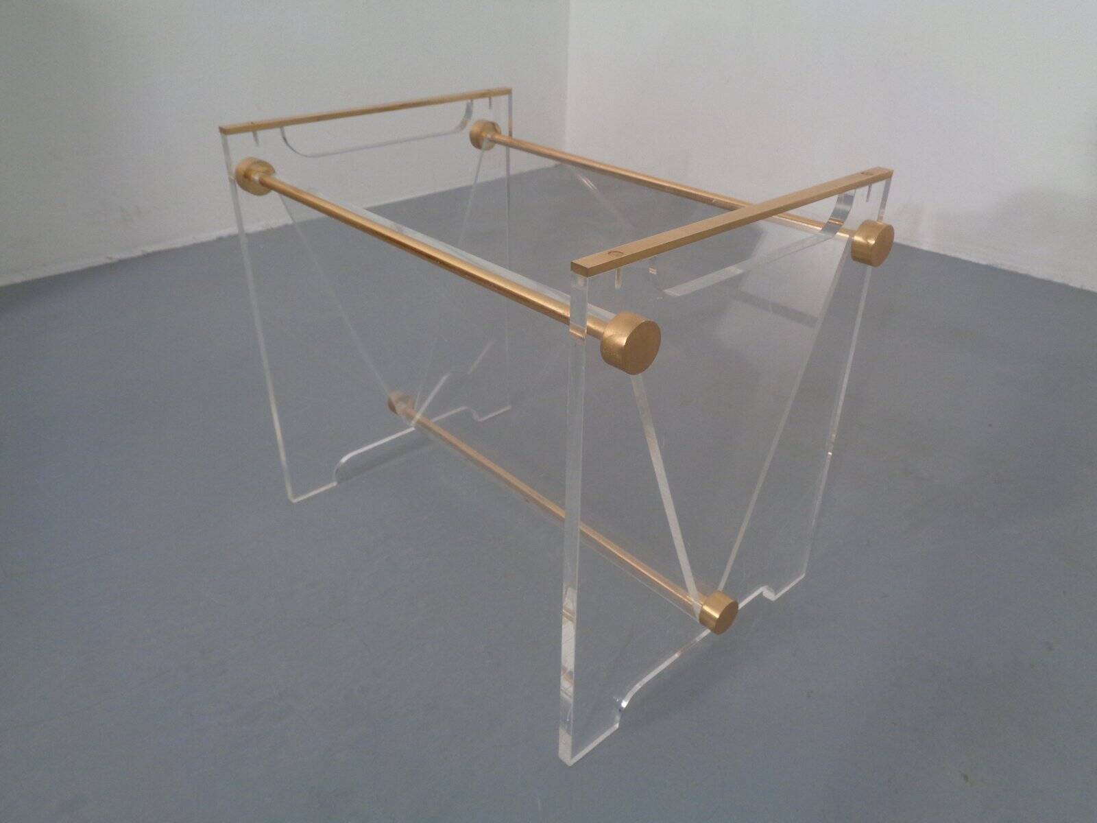 Italian acrylic glass and brass magazine rack, 1970s