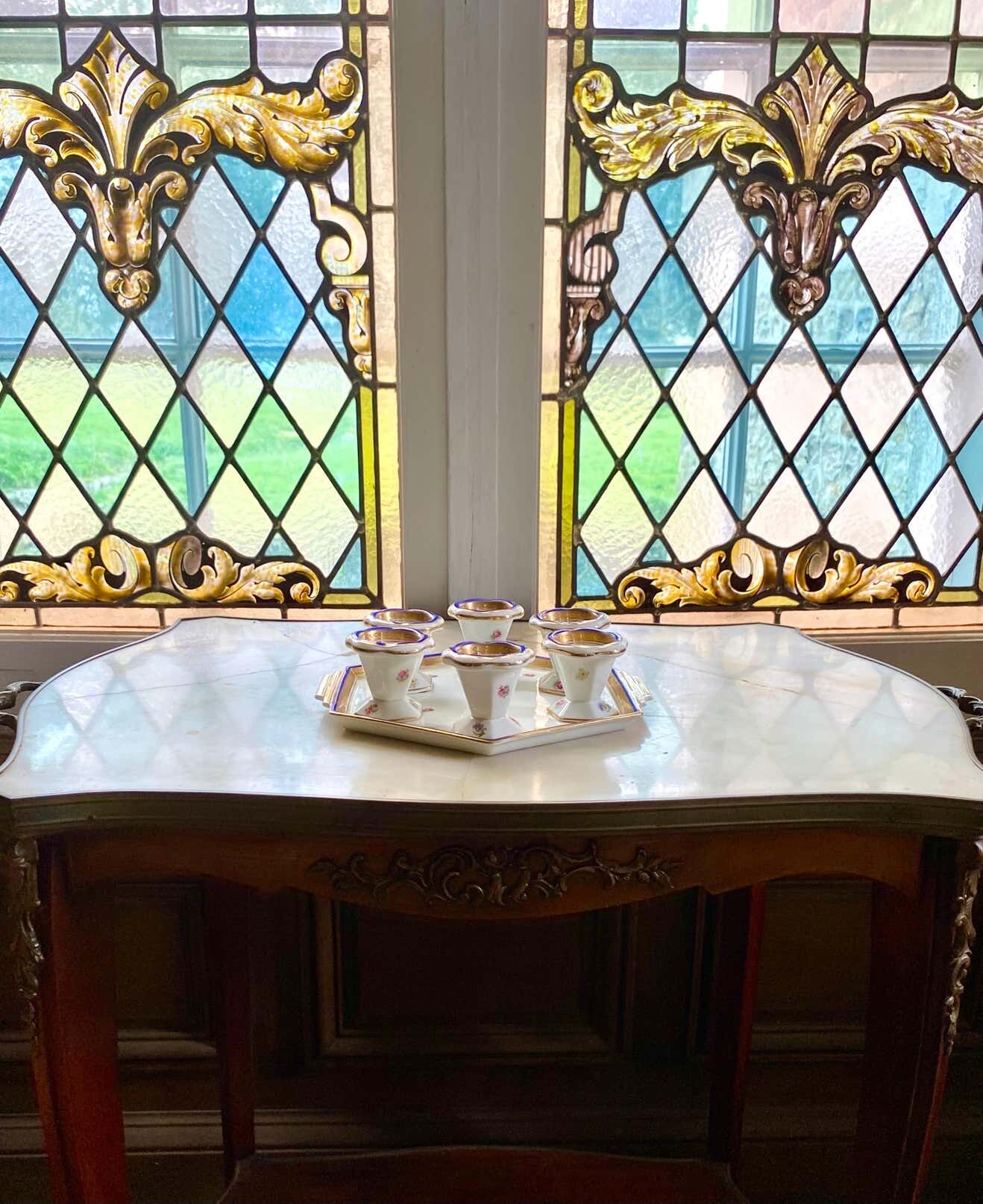 Blue and gold sweet egg set in Limoges porcelain, France, 1928