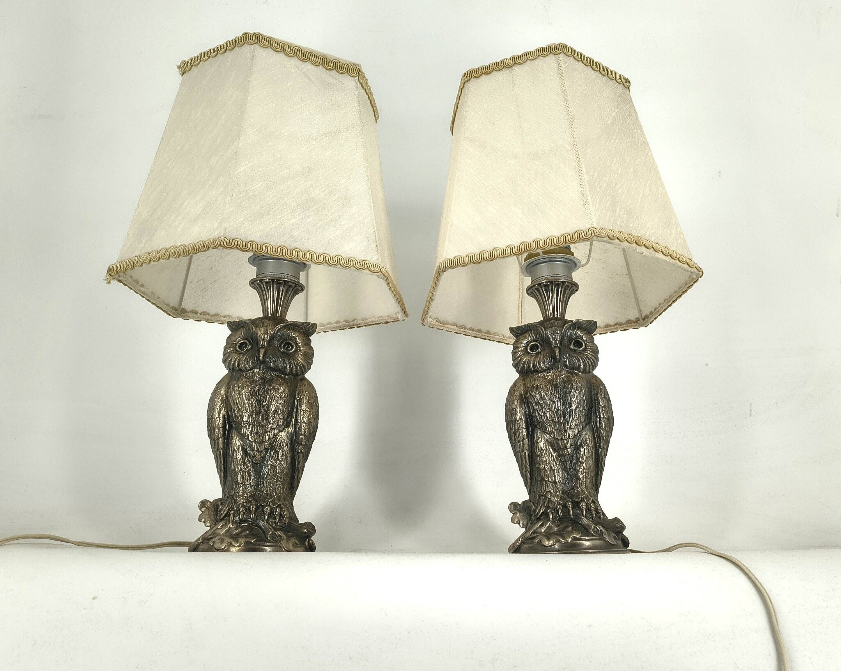 Pair of silver owl lamps by Loevsky & Loevsky, 1960s