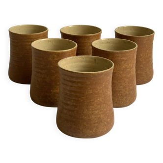 6 vintage stoneware tumblers