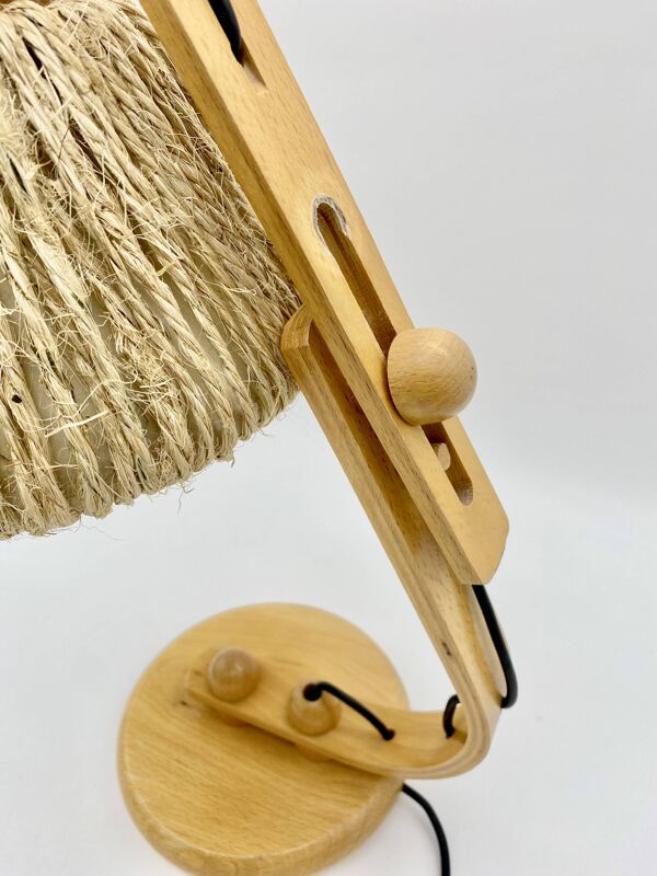 Lampe articulée en bois et corde, années 70