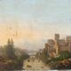 Large Antique Castle Landscape Painting, Oil On Canvas Signed Kraft 1850