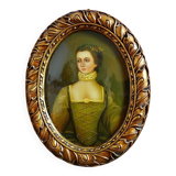 Large domed medallion portrait painting oil on wood Florentine style vintage
