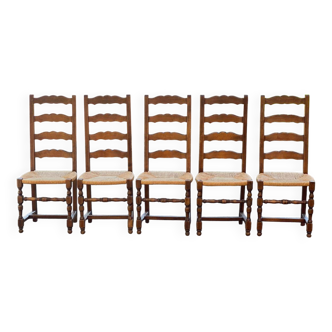 4 chaises ou 5 chaises  bois massif paillées chêne clair avec dossier haut