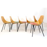 Pierre Guariche set of 6 Tonneau chairs, Steiner, 1960.