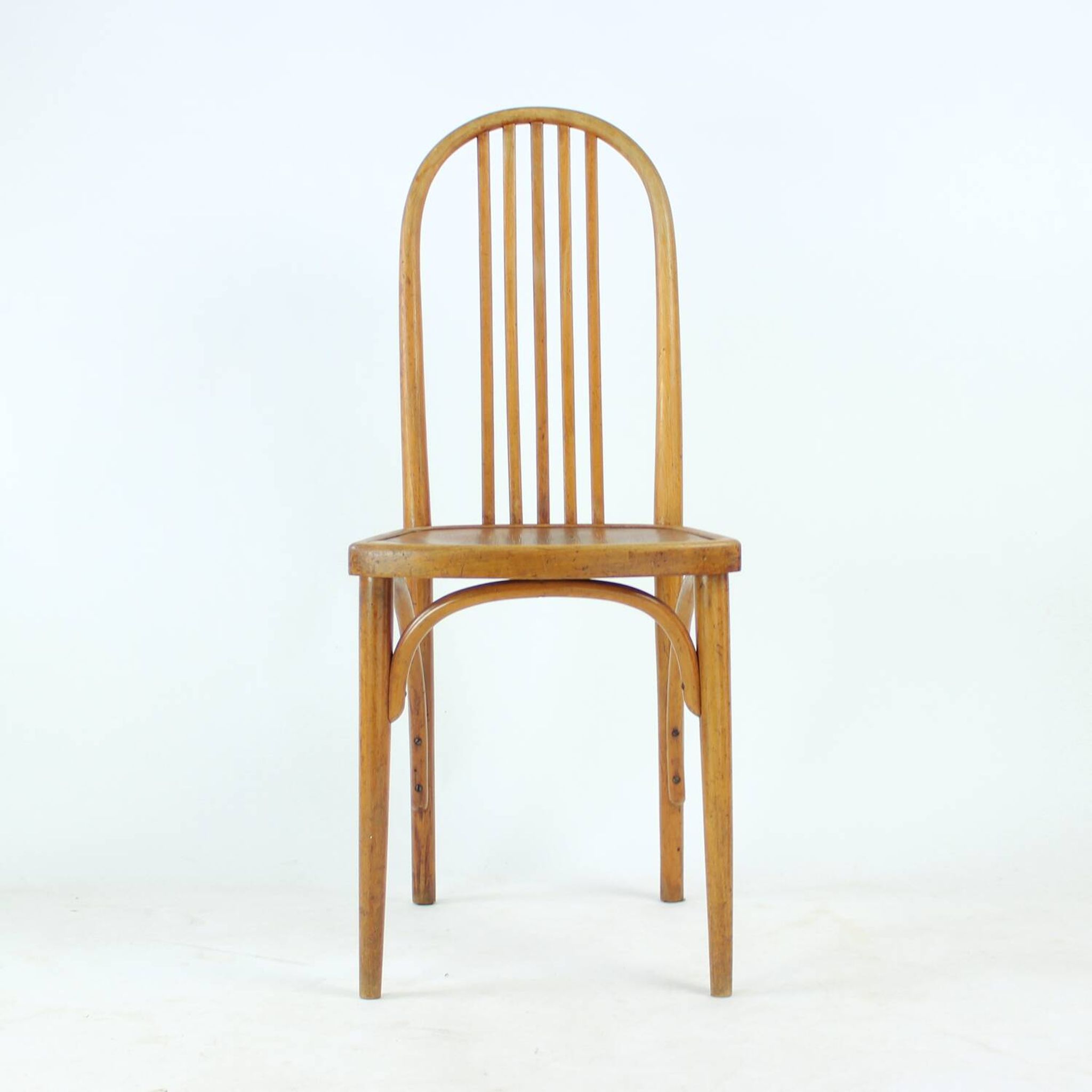 Vintage Thonet Bentwood Oak Chair With Original Label, Czechoslovakia, 1920