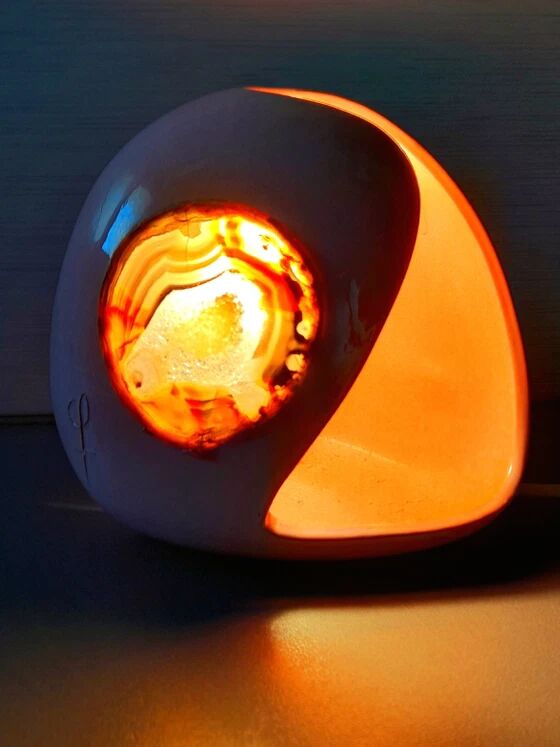 Ceramic lamp and agate slice, 1970