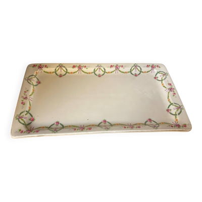 Plat à cake en faience de Mehun France avec frise florale style Empire