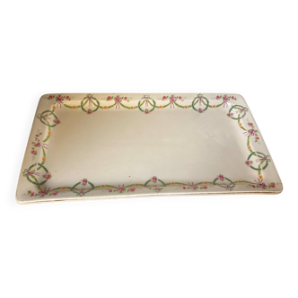 Plat à cake en faience de Mehun France avec frise florale style Empire