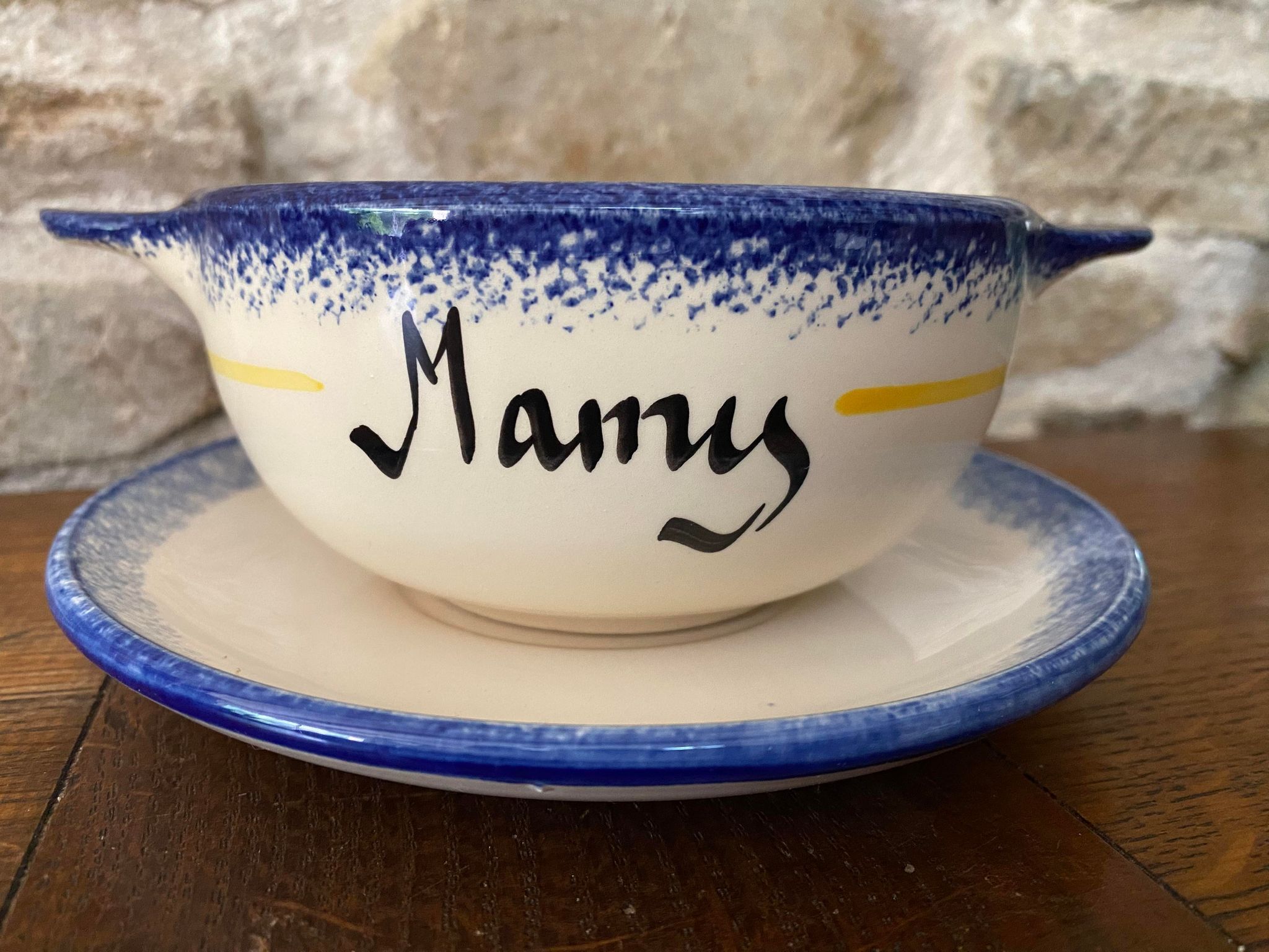 Breton bowl "Mamy" with its saucer, Pornic earthenware