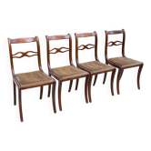 4 Louis Philippe style mahogany and beige suede chairs in Scandinavian style
