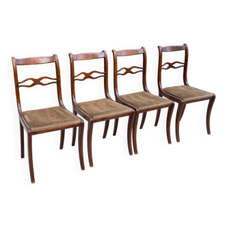 4 Louis Philippe style mahogany and beige suede chairs in Scandinavian style
