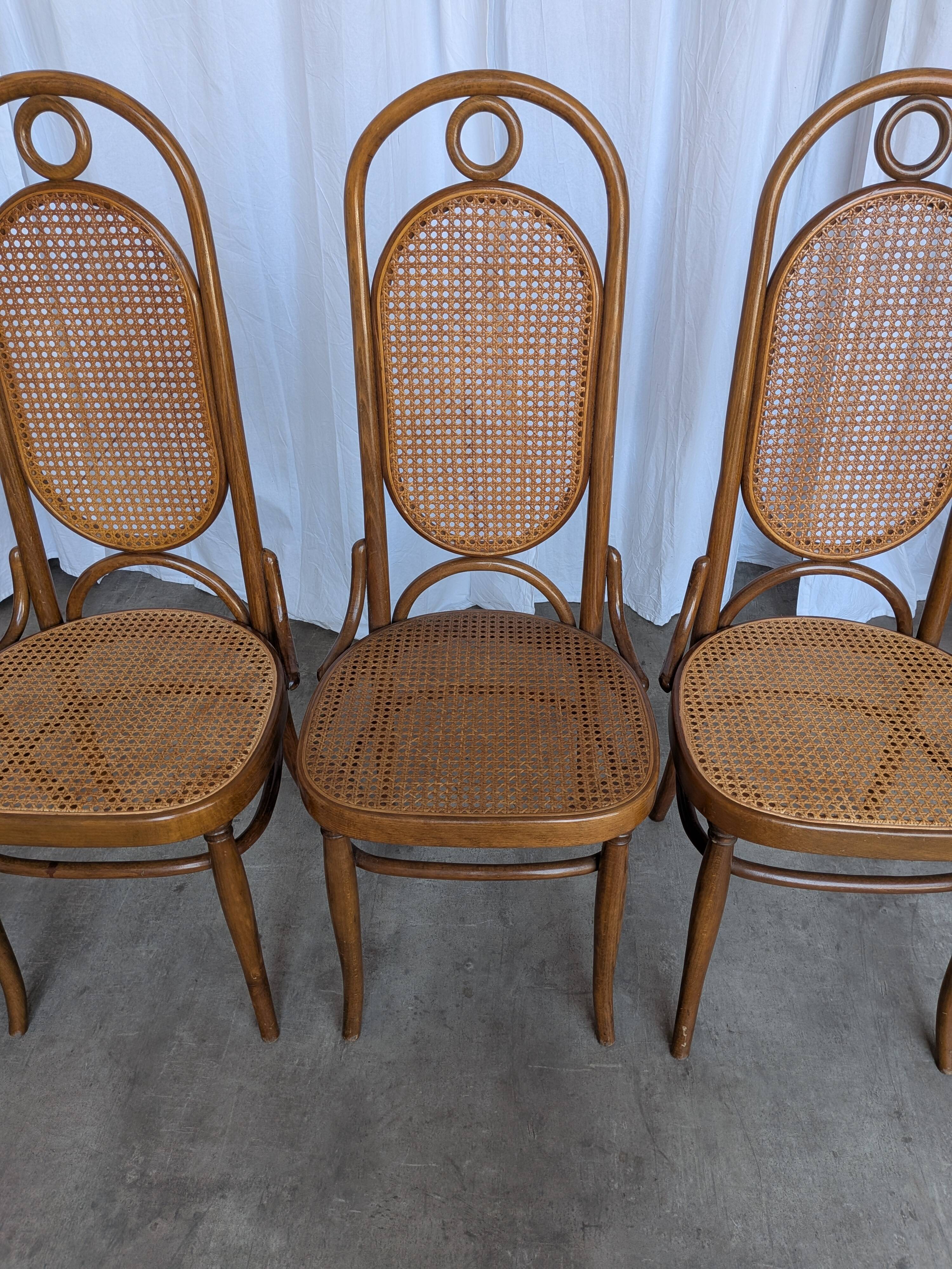 Set of 6 Mid-century Bentwood Cane Dining Chair, Thonet Style, 1970s Yugosl