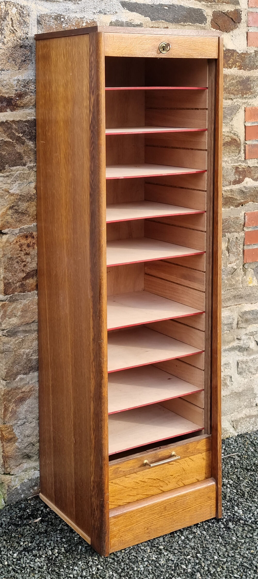 Cabinet storage cabinet with curtains, wooden, vintage.