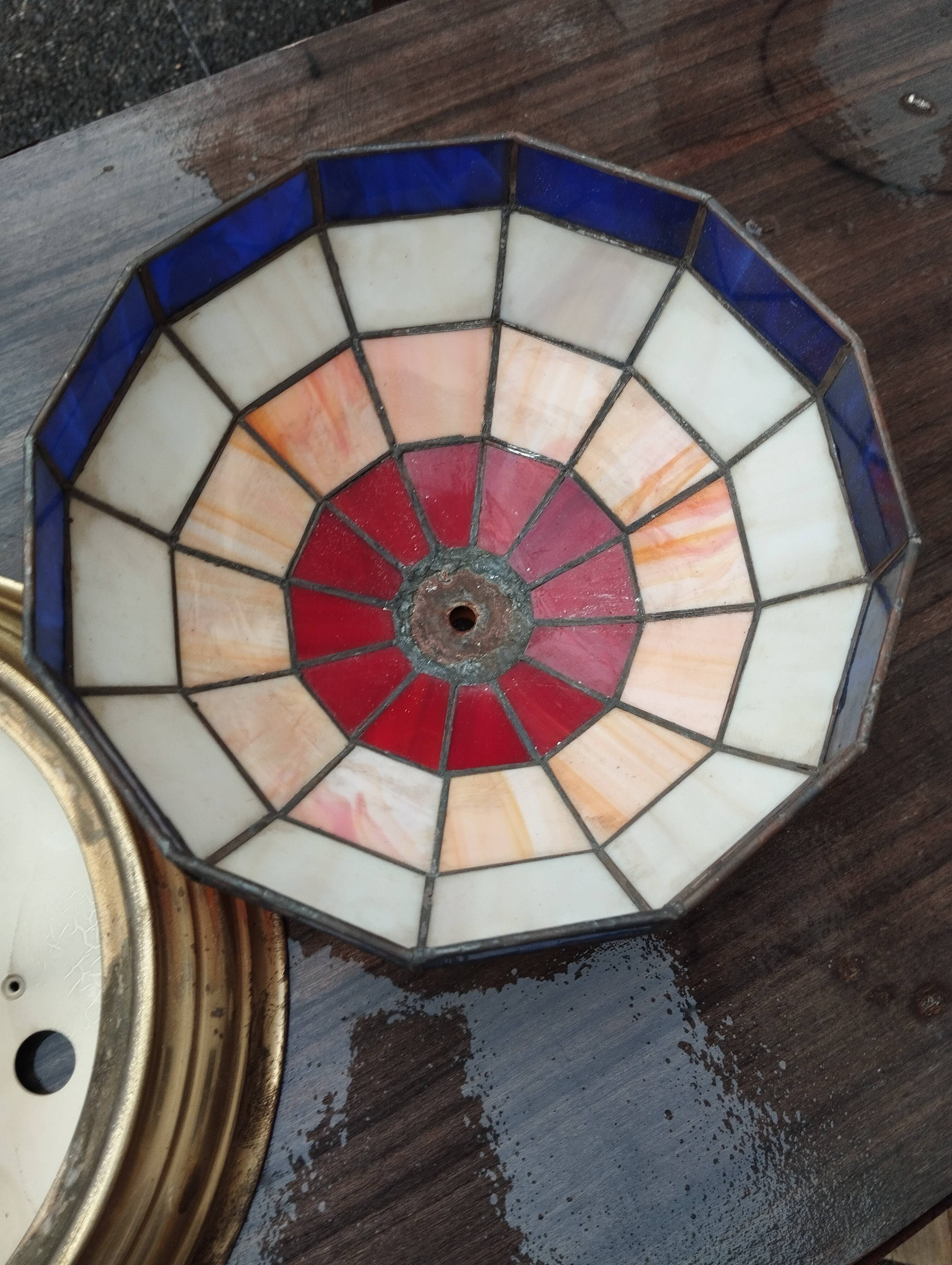 English leaded stained glass ceiling lamp in art-deco style