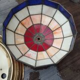 English leaded stained glass ceiling lamp in art-deco style